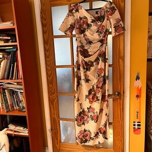 Adrianna Papell Cream and Pink Floral Midi Dress